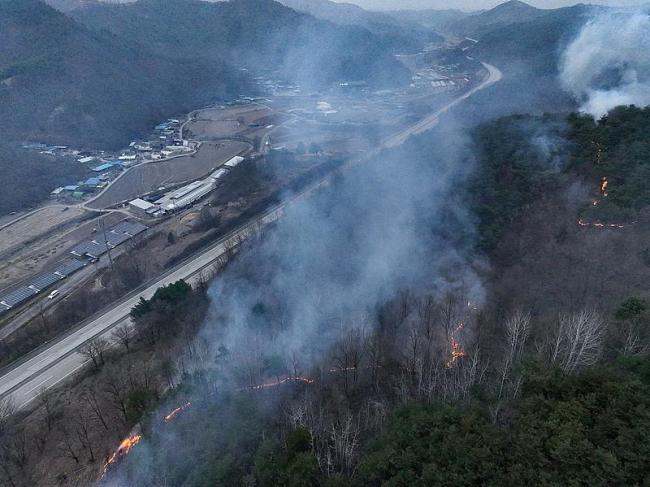 韩国庆尚北道安东市山火复燃