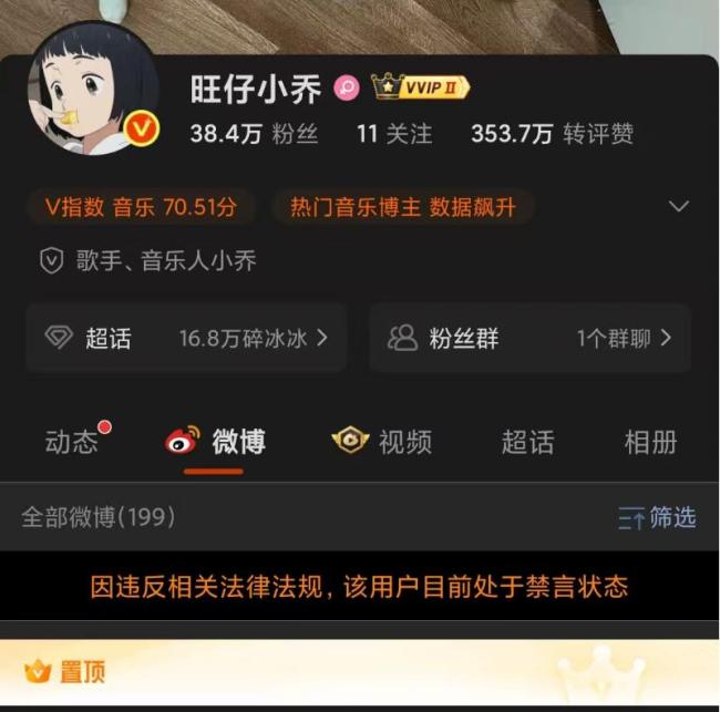 旺仔小乔被禁言