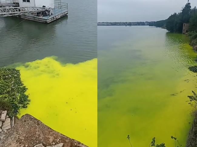 湖南祁阳有黄色液体排入湘江