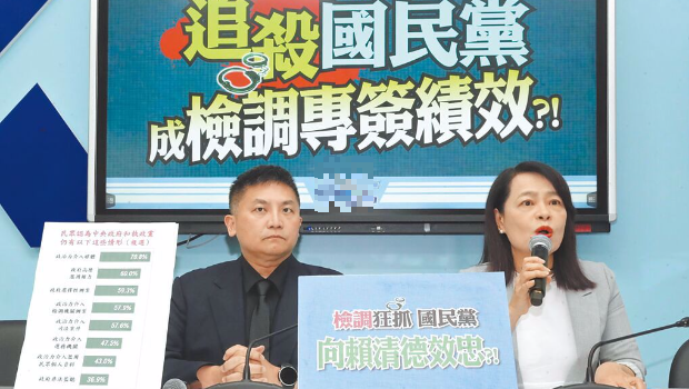 蓝委许宇甄(右)、吴宗宪(左)28日质疑民进党政府拿“司法”迫害在野党。