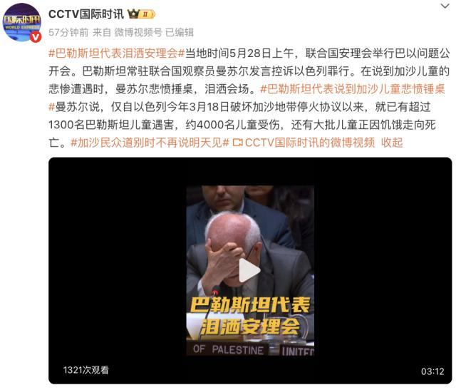 安理会上，巴勒斯坦观察员悲愤捶桌、泪洒会场