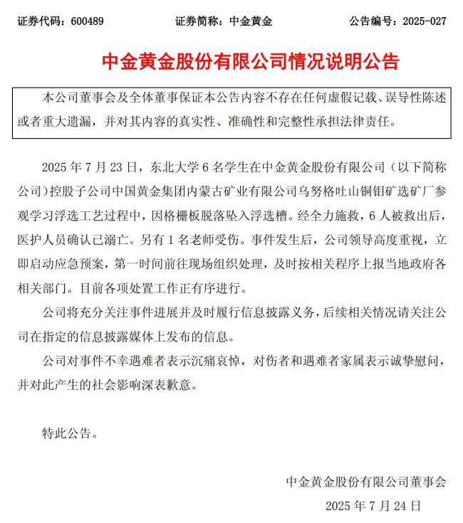 中金黄金致歉