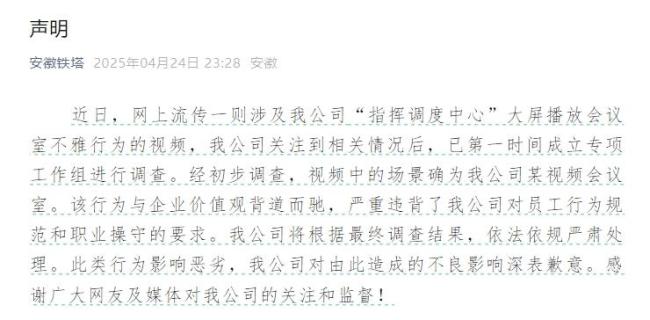 安徽铁塔就不雅视频致歉