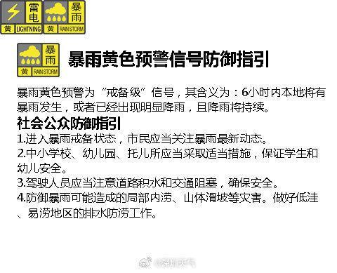 深圳发布暴雨黄色预警信号