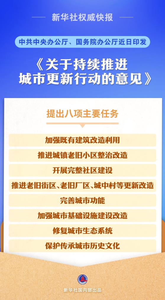 中共中央办公厅、国务院办公厅印发《关于持续推进城市更新行动的意见》