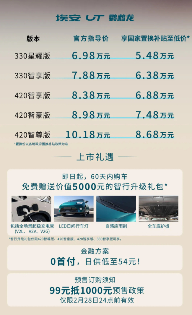埃安AION UT售6.98万起