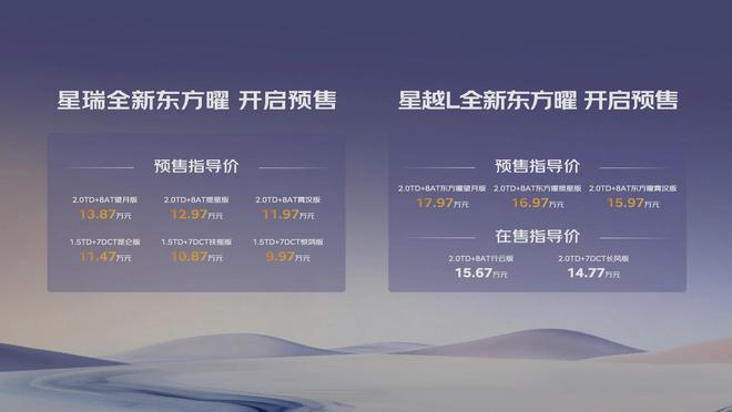 9.97万元起 吉利星瑞星越L全新东方曜预售价公布