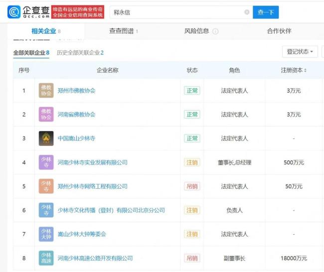 释永信多家关联公司已注销吊销