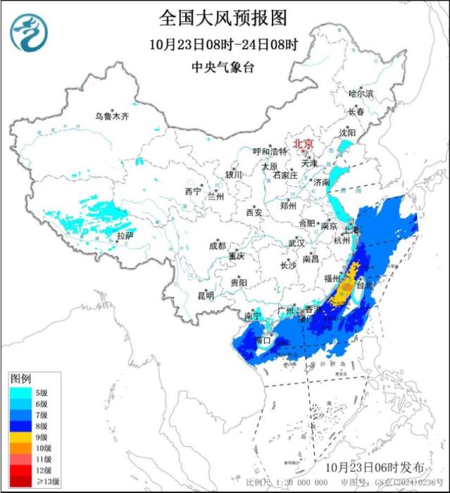 青藏高原东部有持续性降雪 我国东部和南部海区有大风