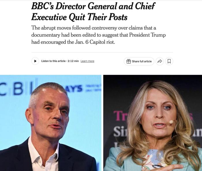 因节目涉嫌剪辑拼接特朗普视频BBC高管辞职 特朗普回应