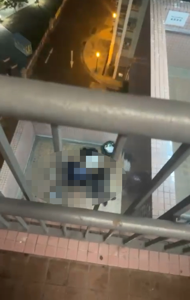 现场为天逸邨六楼停车场平台。网上片段