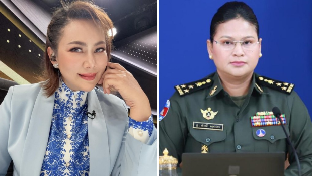潘纳达（左）获任命为泰柬边境局势中心泰方临时发言人，右图为柬埔寨国防部发言人马莉淑洁达中将