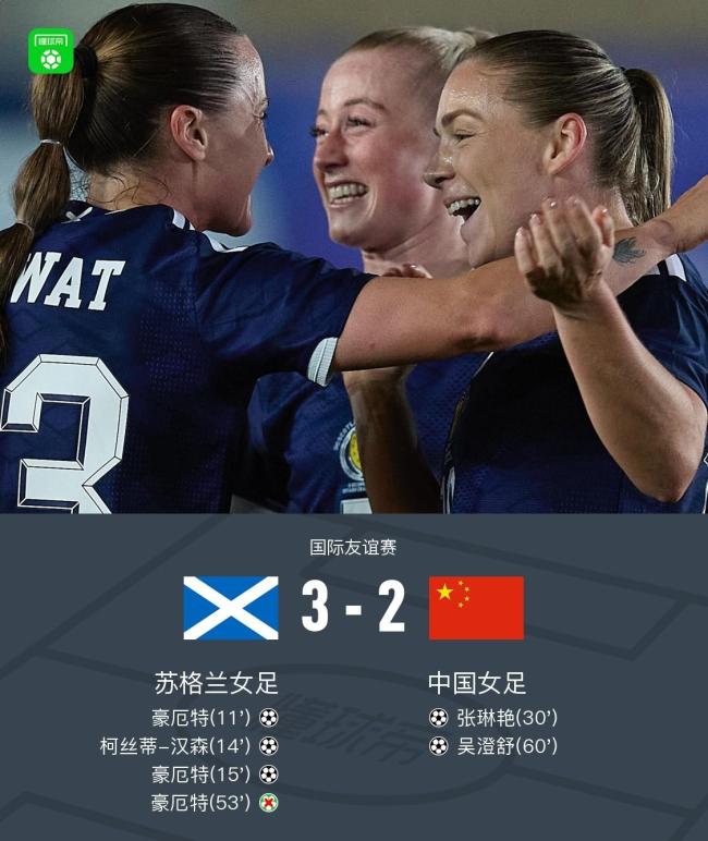 中国女足2比3苏格兰女足