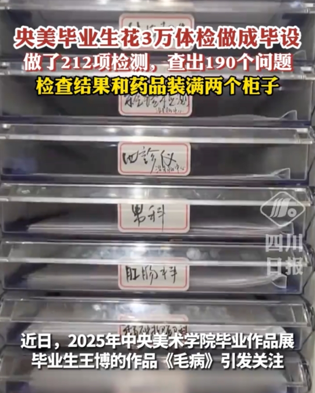 央美毕业生花3万体检做成毕设:做了212项检测,查出190个问题