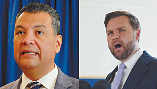 副总统万斯谈论联邦政府在加州移民执法行动时,将民主党籍联邦参议员帕迪拉(左)说成另一个同姓但不同名的罪犯,引发民主党人批评。 副总统万斯谈论联邦政府在加州移民执法行动时,将民主党籍联邦参议员帕迪拉(左)说成另一个同姓但不同名的罪犯,引发民主党人批评。