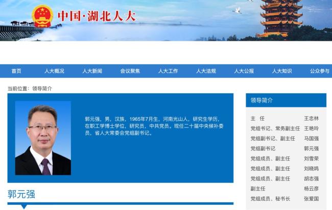 武汉市委原书记郭元强履新