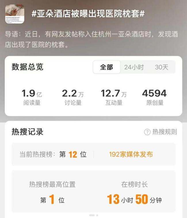 亚朵酒店回应出现医院枕套