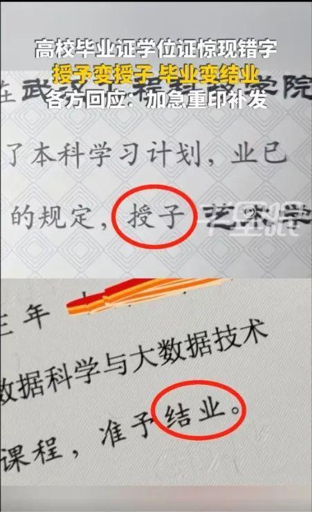 高校毕业证学位证惊现错别字 低级失误引质疑