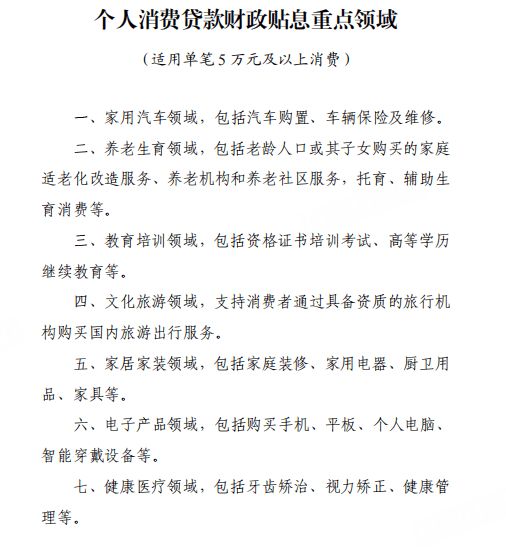三部门:个人消费贷年贴息比例为1个百分点 最高不超过贷款合同利率的50%