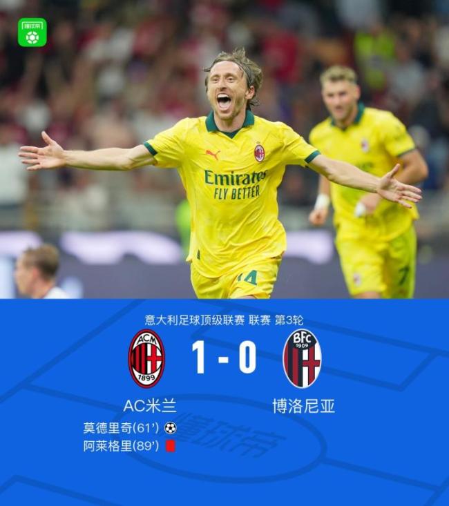 莫德里奇破门 米兰1-0博洛尼亚