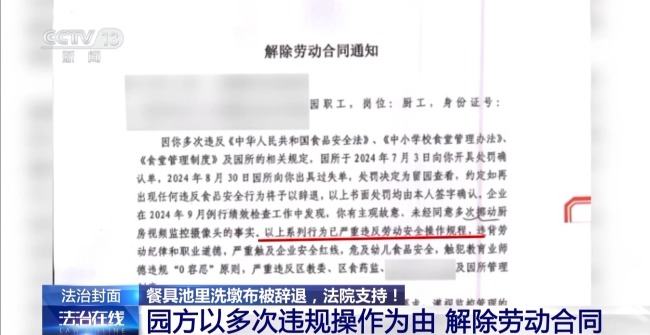 一厨工在幼儿园洗碗池里洗墩布被辞退 法院：支持