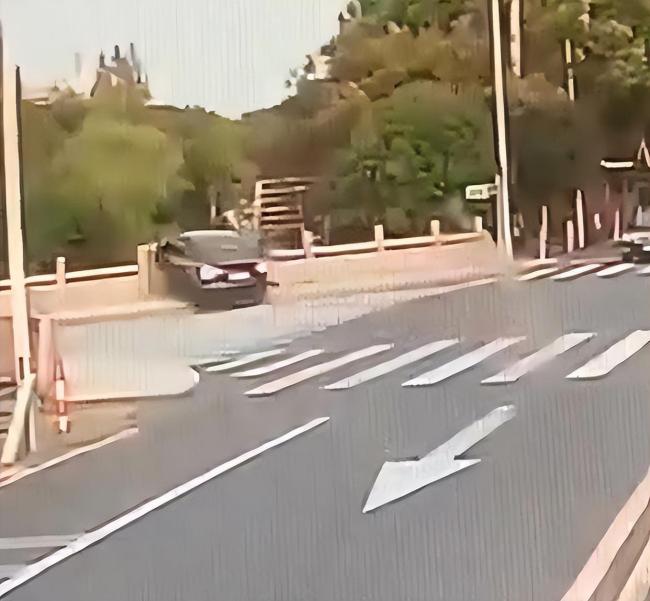 一新能源车逆行冲下桥坠落