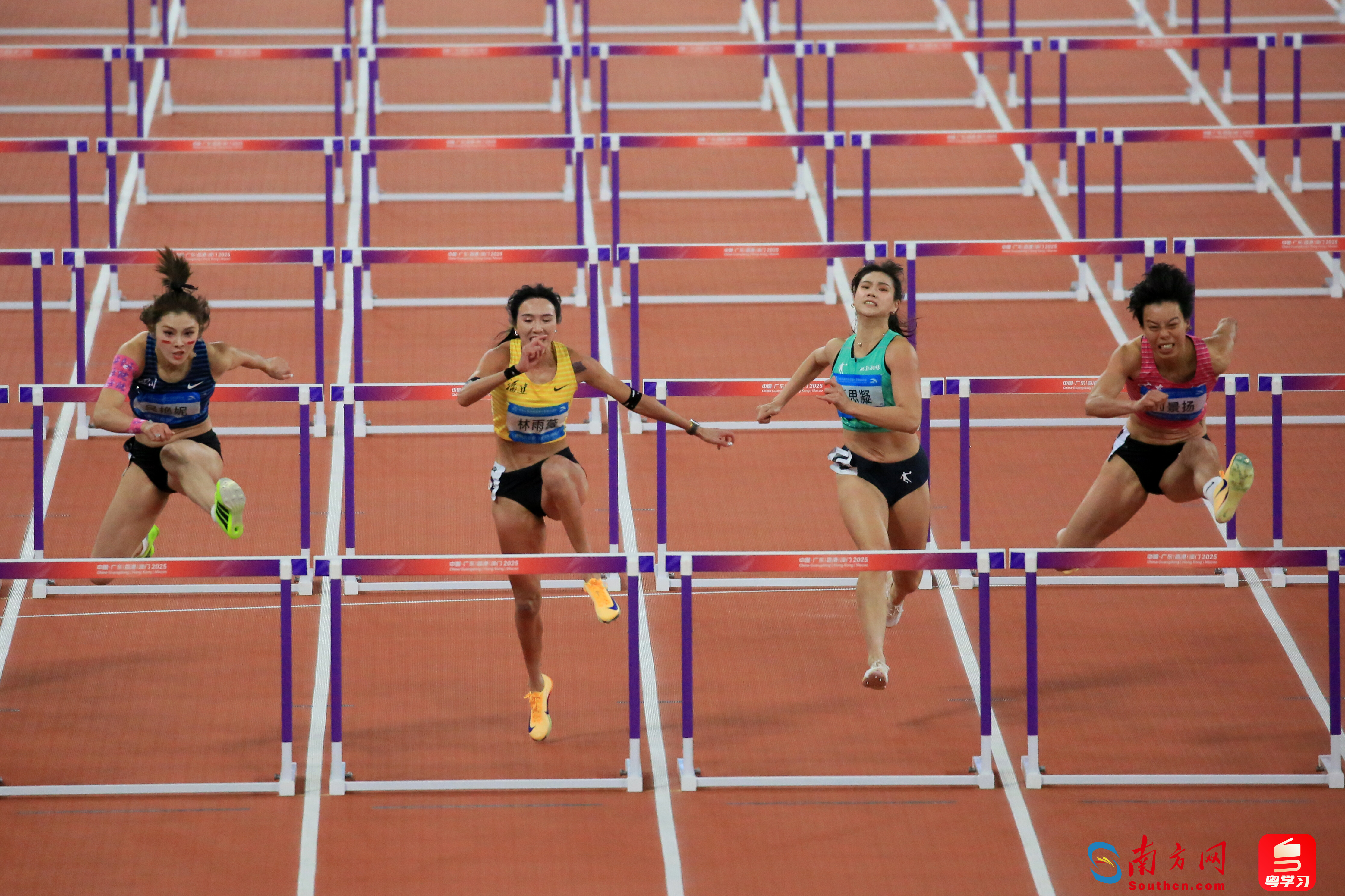 昨晚女子100米栏，广东队刘景扬力压吴艳妮夺冠