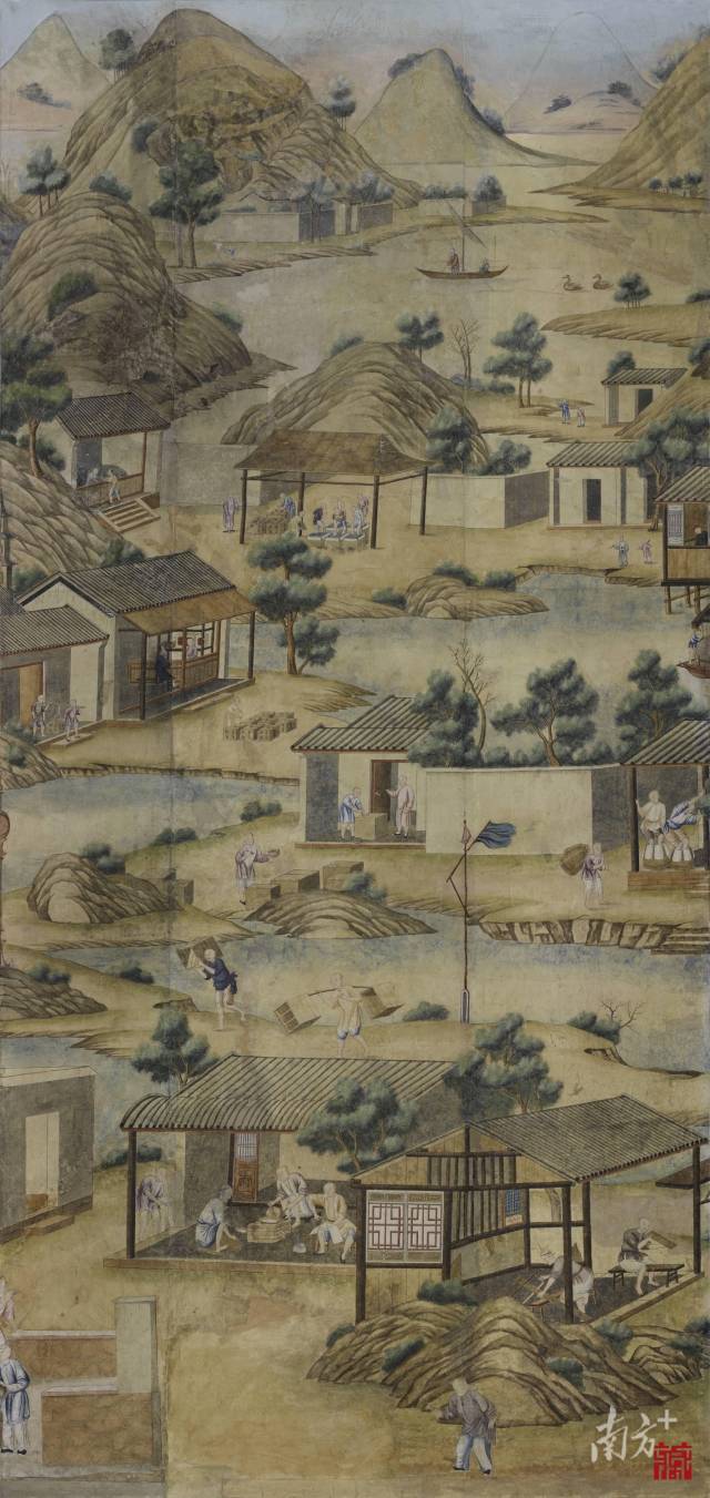 清乾隆农耕商贸图外销壁纸（局部）