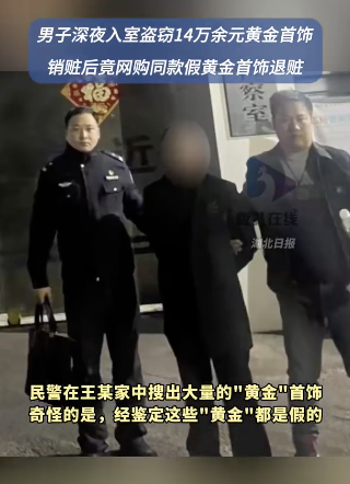 男子盗窃黄金首饰 网购假货退赃