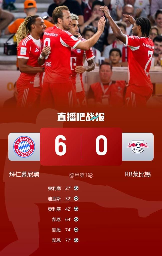 拜仁6比0莱比锡