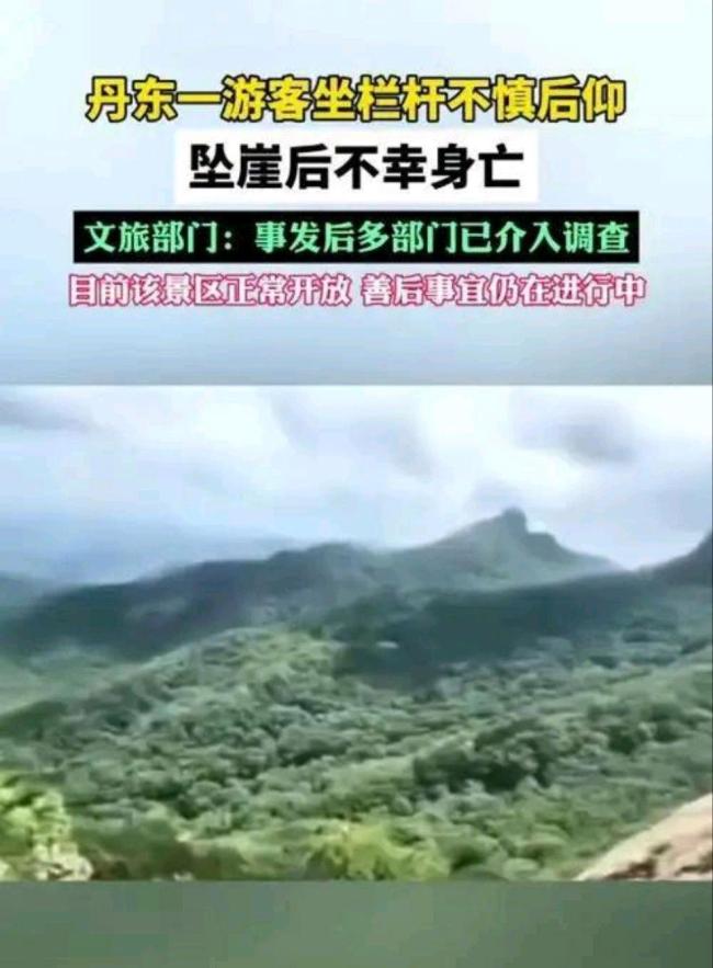 目击男子坐栏杆后仰坠崖的游客发声