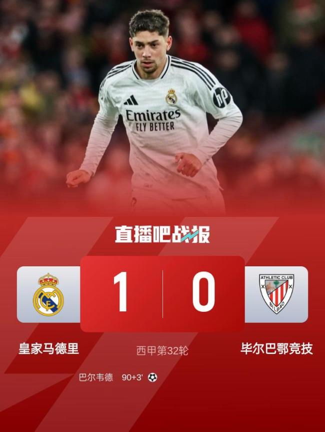 皇马1-0毕尔巴鄂竞技,82世界波绝杀,维尼修斯进球被吹