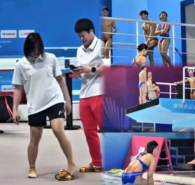 全红婵贴满肌贴进行赛前训练