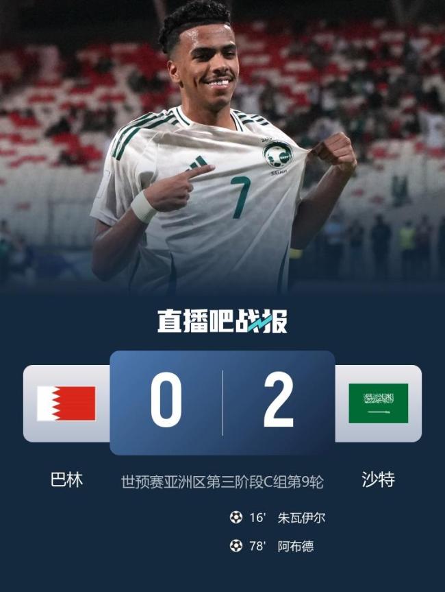 世预赛-沙特2-0巴林暂小组第三,巴林中柱 失空门6分第五 末轮客战国足