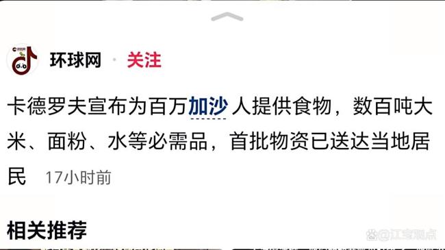 卡德罗夫宣布为加沙提供食物