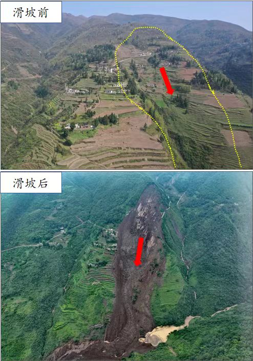 贵州大方县果瓦乡滑坡长超1000米 前后对比图