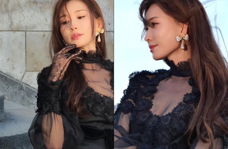 林志玲公开巴黎30秒片，黑纱透视洋装50岁身材全看光