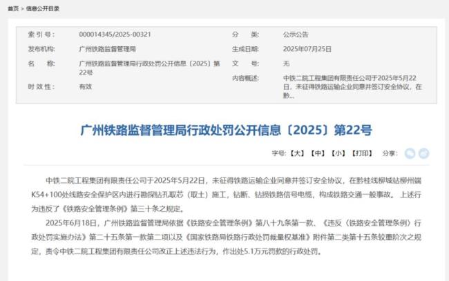 中铁二院违规施工遭重罚