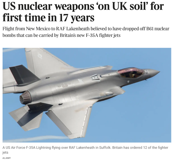 17年来首次在英部署核弹 美欲重塑欧洲核威慑格局