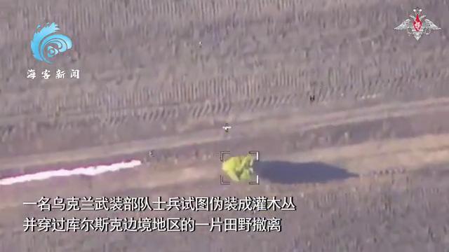 乌士兵伪装成灌木丛被俄无人机跟拍 伪装失败遭发现