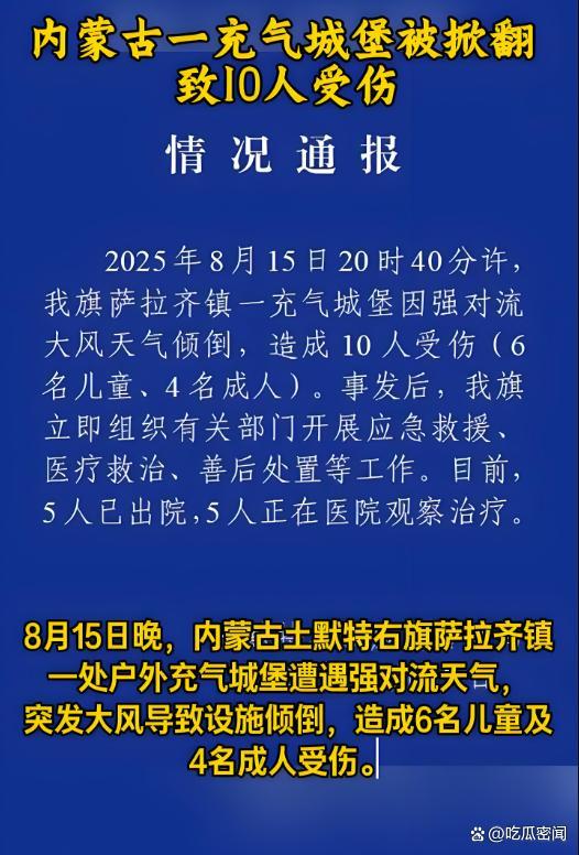 儿童充气城堡被风掀翻 10人受伤